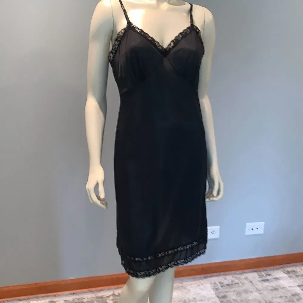 Vintage Slip Dress Black Lace Lingerie Sliperfection Nylon Tricot Antron III - Picture 9 of 11